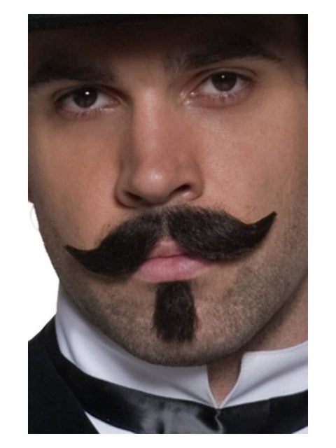 Authentic Western Gambler Moustache, Brown Dress Loud