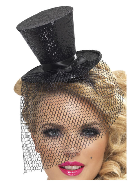 Fever Mini Top Hat on Headband, Black Dress Loud