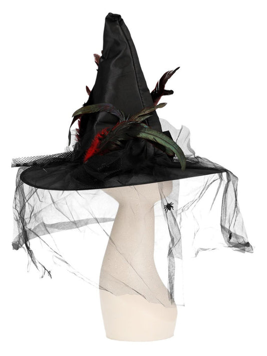 Witch Hat, Feathers & Netting, Black
