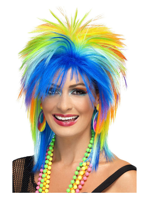 80s Rainbow Punk Wig, Multi-Coloured Dress Loud