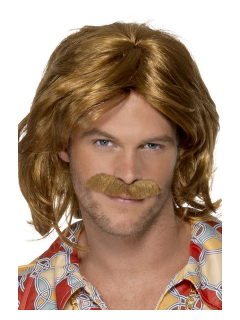 70s Super Trouper Wig & Moustache, Brown Dress Loud
