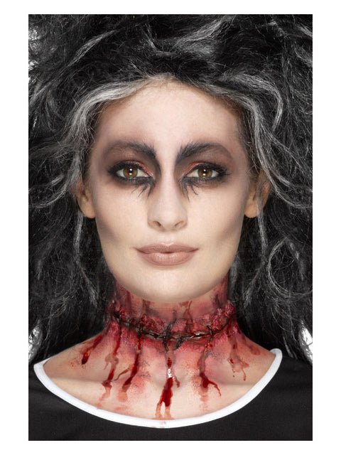 Smiffys Make-Up FX, Latex Stitched Neck, Red Dress Loud