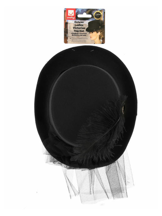 Deluxe Ladies Victorian Top Hat, with Elastic, Bla