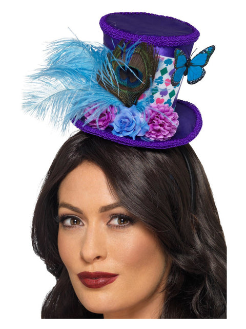 Mad Hatter Mini Feather Hat, Purple Dress Loud