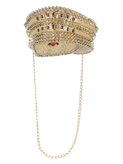 Fever Deluxe Sequin Studded Captains Hat, Gold Dress Loud