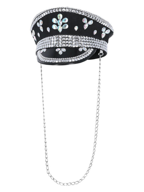 Fever Deluxe Sequin Studded Captains Hat, Black Dress Loud