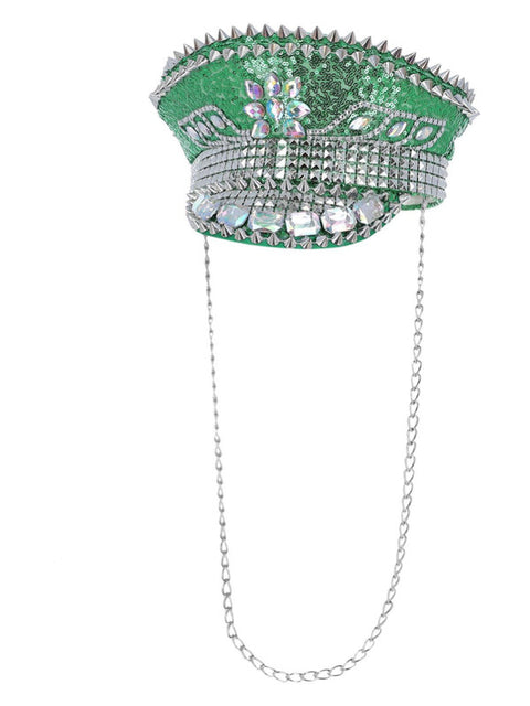 Fever Deluxe Sequin Studded Captains Hat, Green Dress Loud