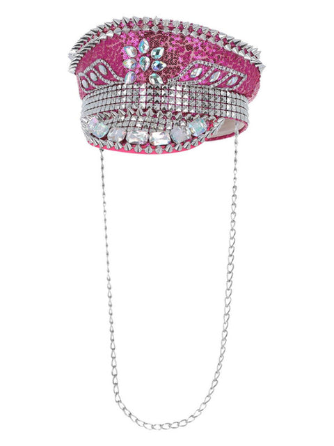 Fever Deluxe Sequin Studded Captains Hat, Hot Pink Dress Loud