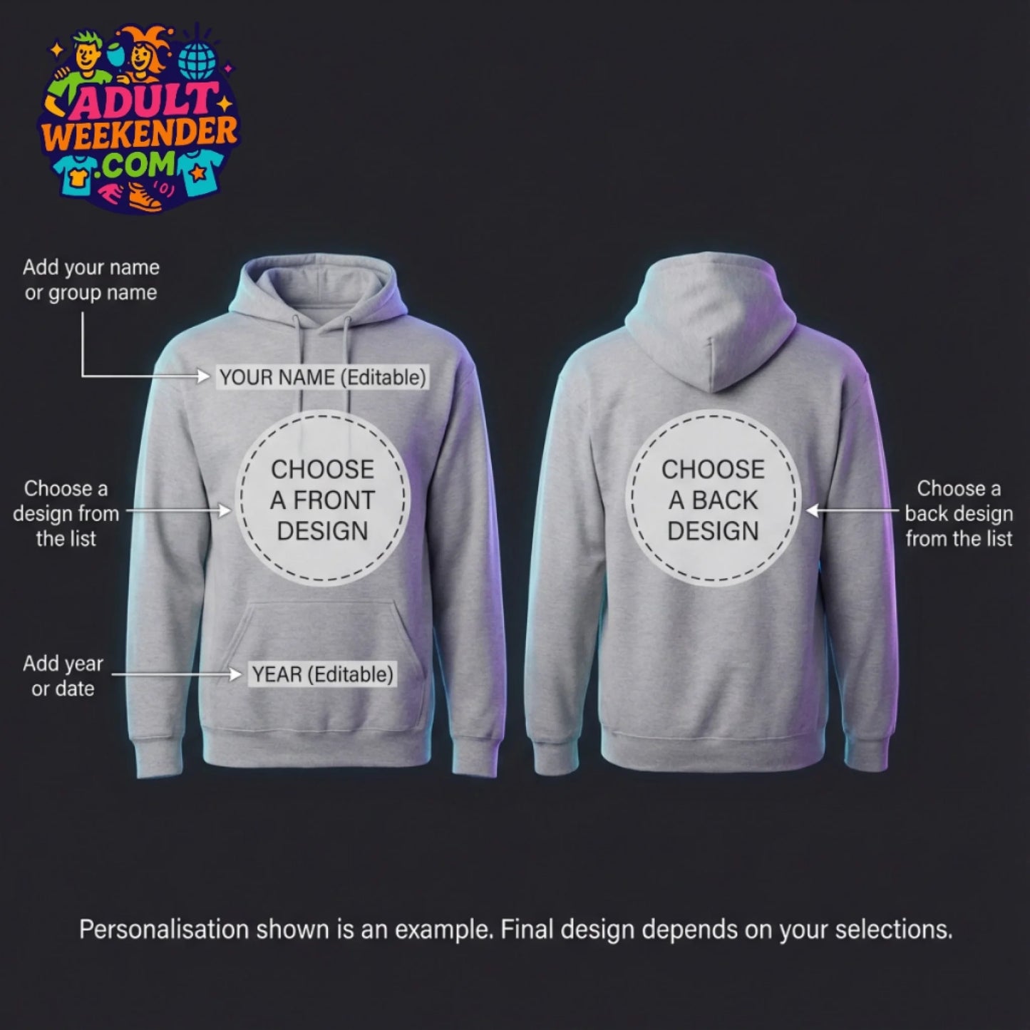 adult weekender hoodie personalisation guide