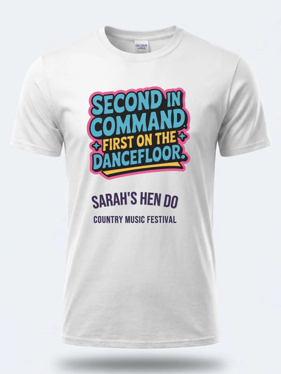 Personalised Country Weekender Tee – Second in Command First on the Dancefloor HEN