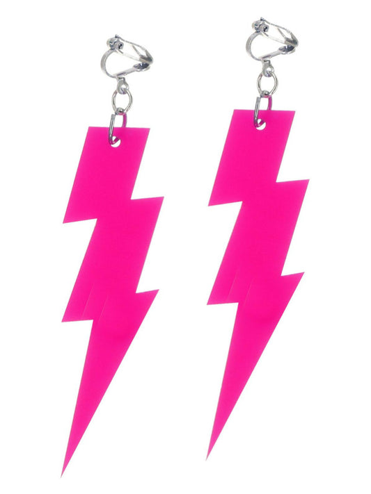 80s Neon Lightning Bolt Earrings, Pink
