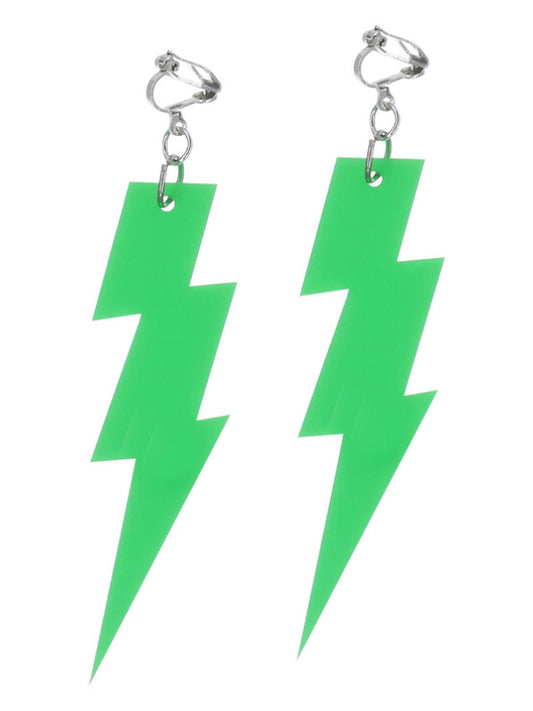 80s Neon Lightning Bolt Earrings, Green