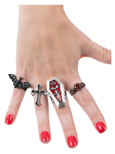 Assorted Gothic Vampire Rings, 4Pk Dress Loud