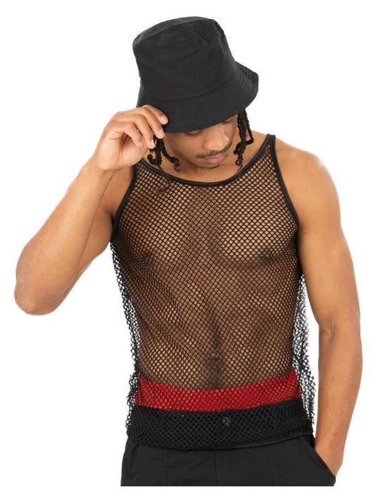 90s Unisex String Vest, Black - Adult Weekender