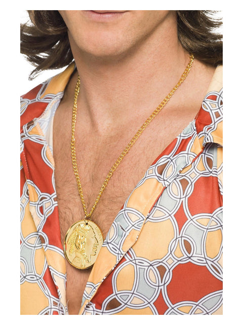 Gold Metal Medallion On Chain, Gold Dress Loud