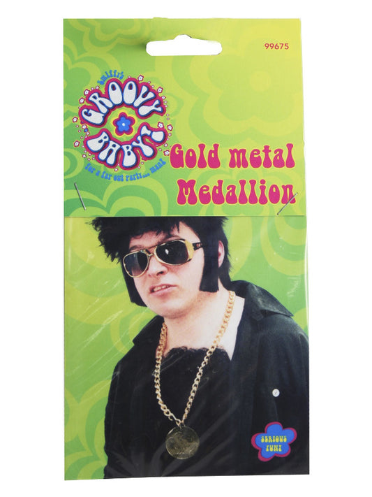 Gold Metal Medallion On Chain, Gold