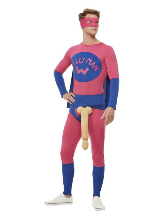 Willyman Superhero Costume, Pink & Blue - Adult Weekender