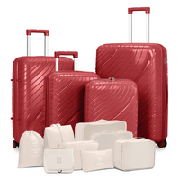 4-Piece Luggage Set with 2 Handbags & 8-Piece Toiletry Kit – Durable PP Suitcase (18in/20in/24in/28in) + 30L Travel Tote + 3L Crossbody Wash Bag – Iron Telescopic Handle – Red Dress Loud