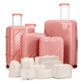 4-Piece Luggage Set with 2-Piece Handbag & 8-Piece Toiletry Kit – Rose Gold PP Suitcase + Beige Travel Accessories Dress Loud
