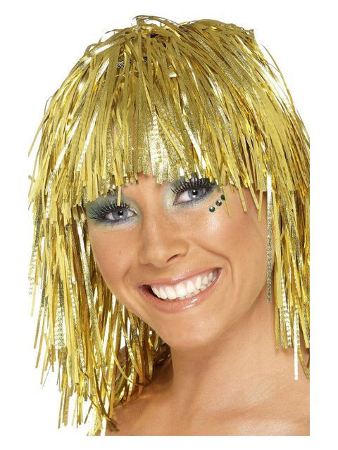 Cyber Tinsel Wig, Gold Dress Loud
