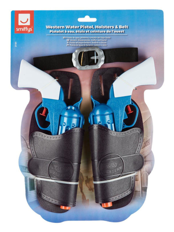 Western Water Pistol, Holsters & Belt, Blue Dress Loud