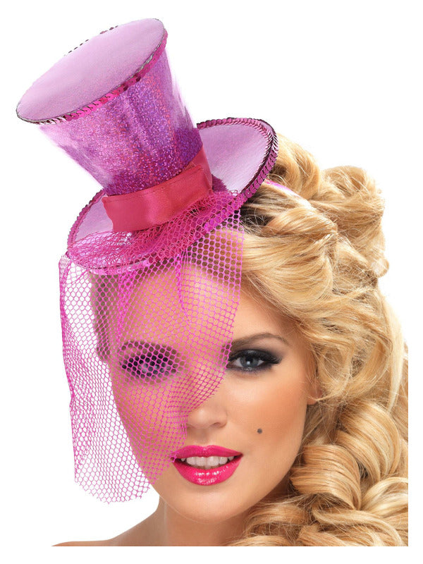 Fever Mini Top Hat on Headband, Hot Pink Dress Loud