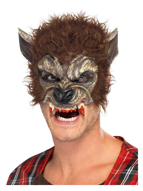 Werewolf Half Face Latex Mask, Brown Dress Loud