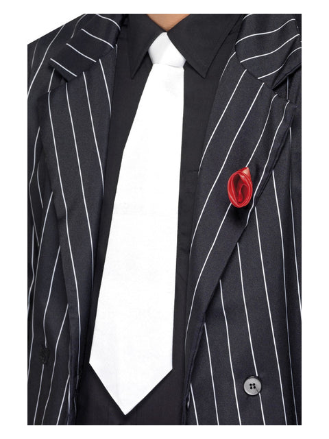 White Gangster Tie on Elastic, White Dress Loud