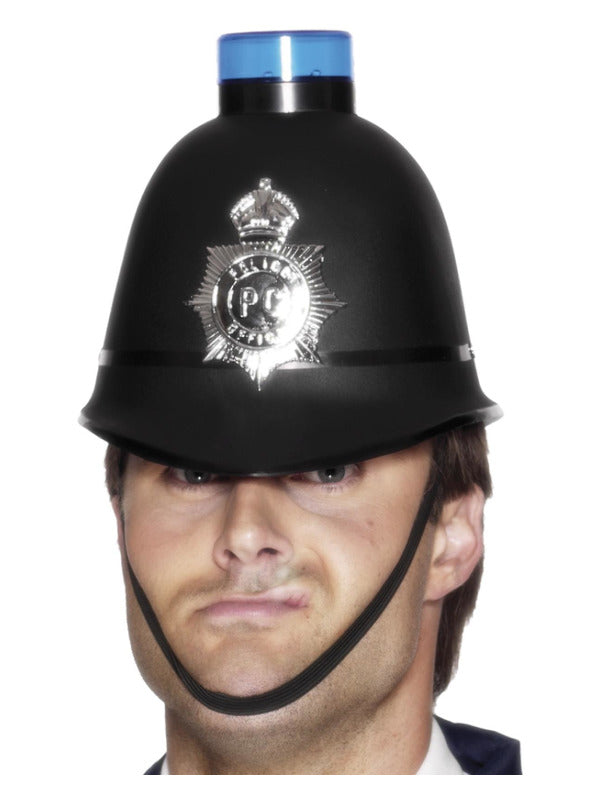 Police Helmet with Flashing Siren Light, Black Dress Loud