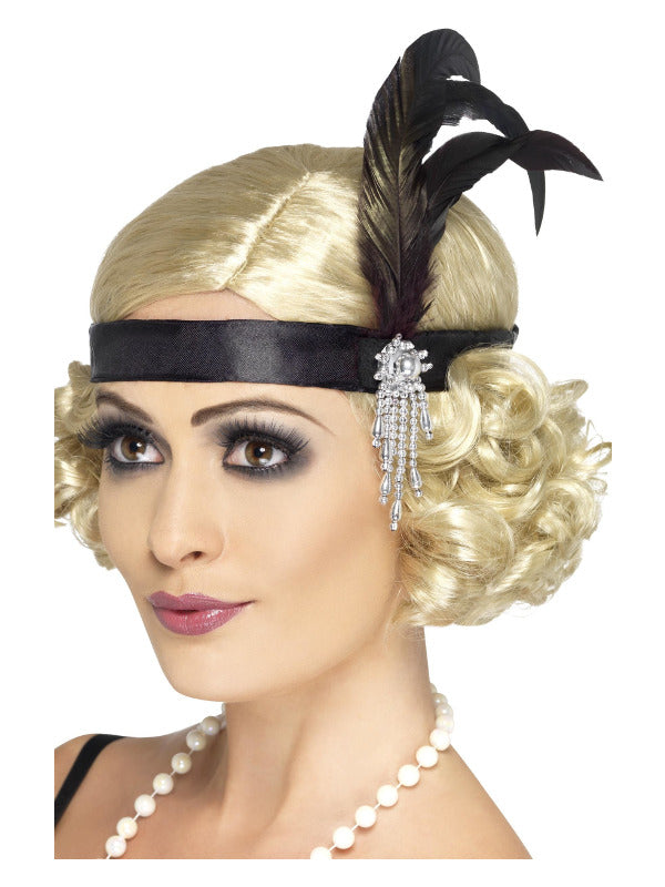 Black Satin Charleston Headband, Black Dress Loud