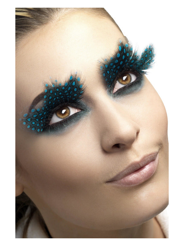 Eyelashes, Large Feather with Aqua Dots, Black Dress Loud