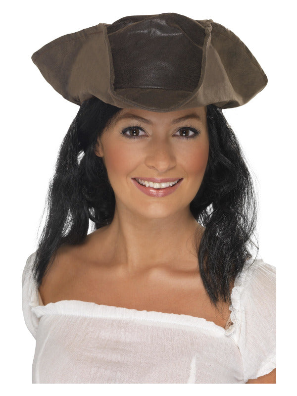 Leather Look Pirate Hat, Brown Dress Loud