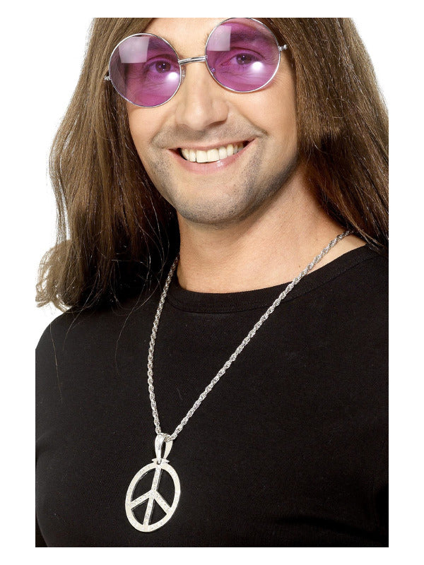 60s Peace Sign Hippie Medallion, Silver Dress Loud