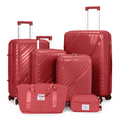 4-Piece Luggage Set with 2 Handbags & 8-Piece Toiletry Kit – Durable PP Suitcase (18in/20in/24in/28in) + 30L Travel Tote + 3L Crossbody Wash Bag – Iron Telescopic Handle – Red Dress Loud
