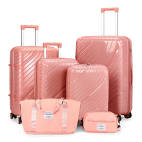 4-Piece Luggage Set with 2-Piece Handbag & 8-Piece Toiletry Kit – Rose Gold PP Suitcase + Beige Travel Accessories Dress Loud