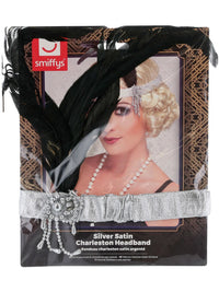 Silver Satin Charleston Headband, Silver Dress Loud