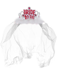 Bride to Be Tiara with Veil, White Dress Loud
