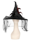 Witch Hat, Feathers & Netting, Black Dress Loud