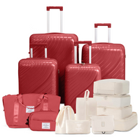 4-Piece Luggage Set with 2 Handbags & 8-Piece Toiletry Kit – Durable PP Suitcase (18in/20in/24in/28in) + 30L Travel Tote + 3L Crossbody Wash Bag – Iron Telescopic Handle – Red Dress Loud