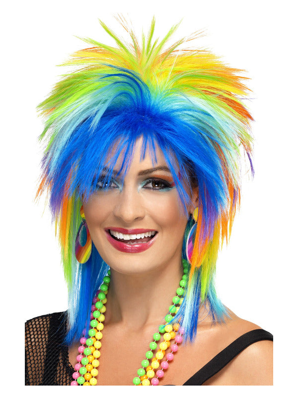 80s Rainbow Punk Wig, Multi-Coloured Dress Loud