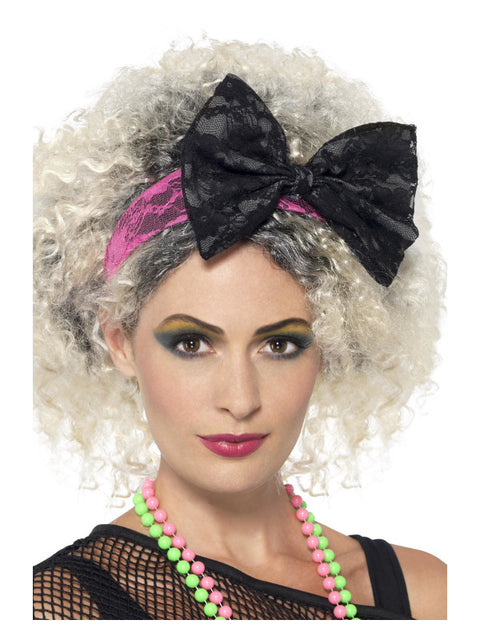 80s Lace Headband, Black & Pink Dress Loud