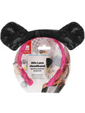 80s Lace Headband, Black & Pink Dress Loud