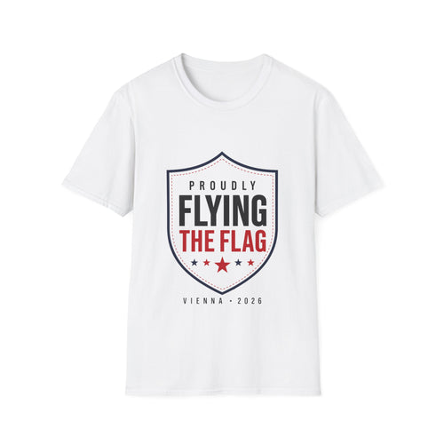 Proudly Flying the Flag T-Shirt — Patriotic Shield Graphic, Vienna 2026