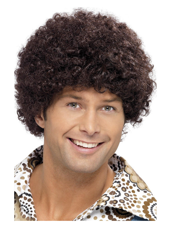 70s Disco Dude Wig, Brown Dress Loud