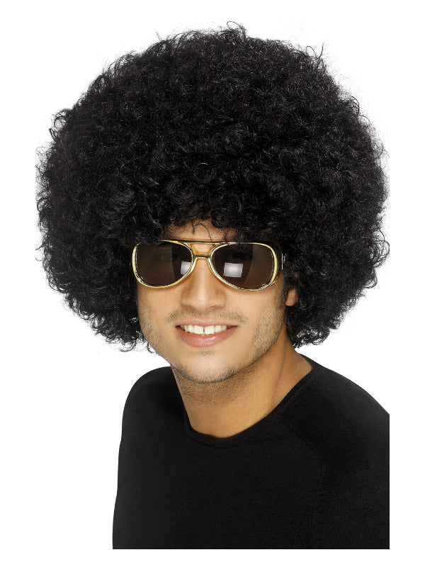 70s Funky Afro Wig, Black Dress Loud
