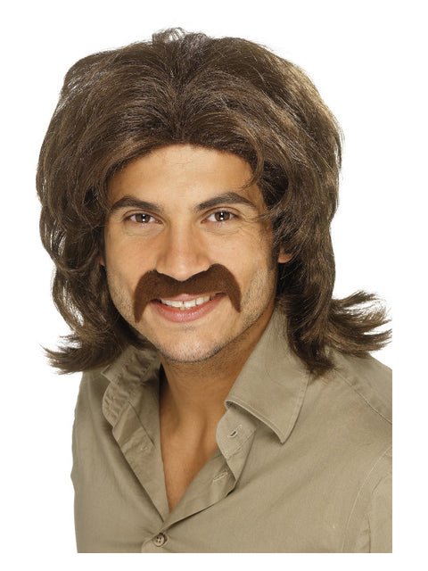 70s Retro Wig, Brown Dress Loud