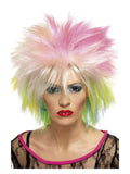 80s Attitude Wig, Multi-Coloured Dress Loud
