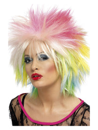 80s Attitude Wig, Multi-Coloured Dress Loud