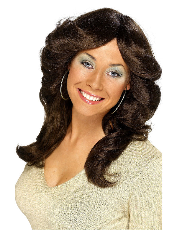 70s Flick Wig, Brown Dress Loud