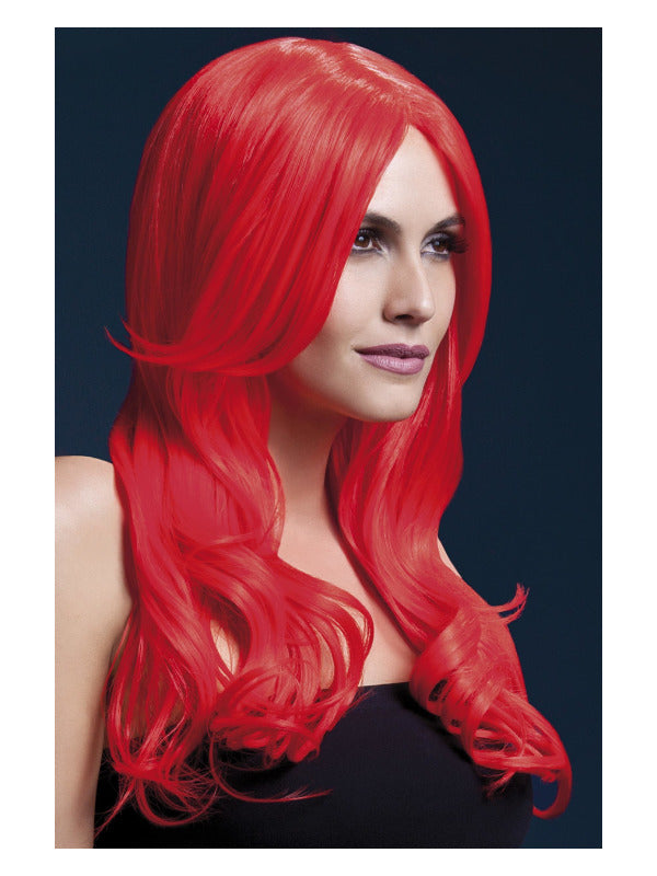 Fever Khloe Wig, Neon Red Dress Loud